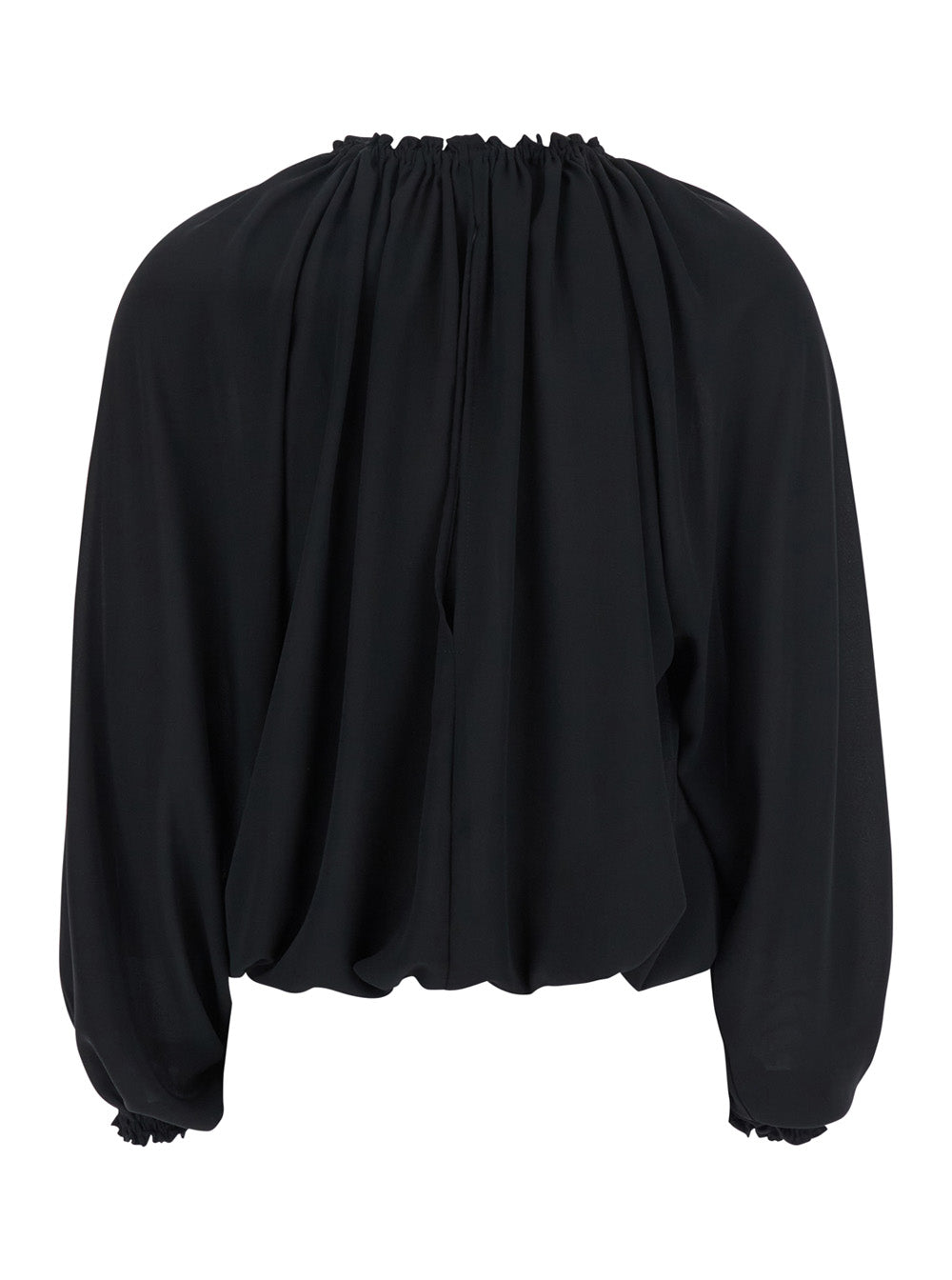 Leplain Gathered Polyester Blouse — Black, view 2