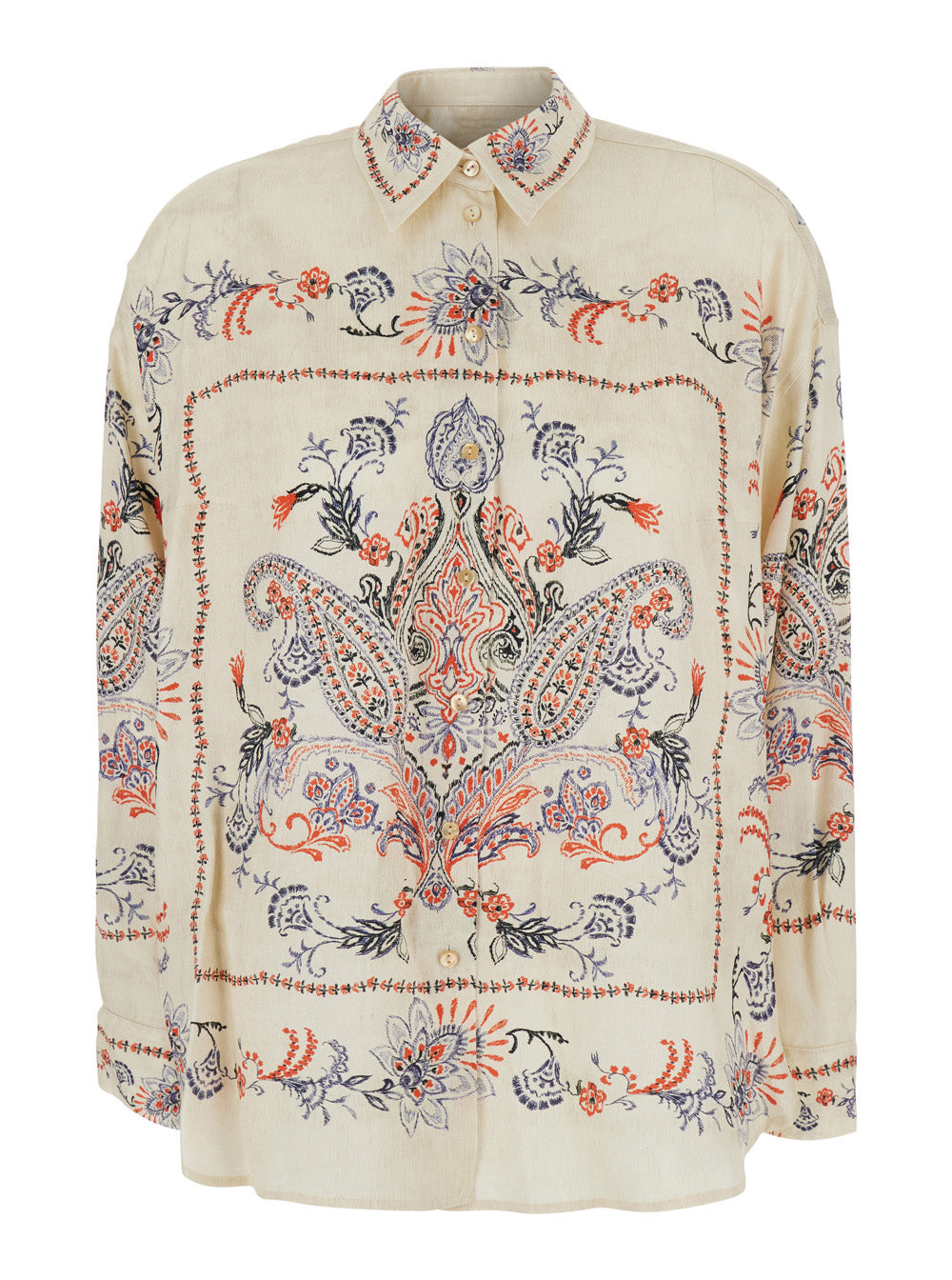Momoni Embroidered Classic Collar Blouse — Beige by Momoni