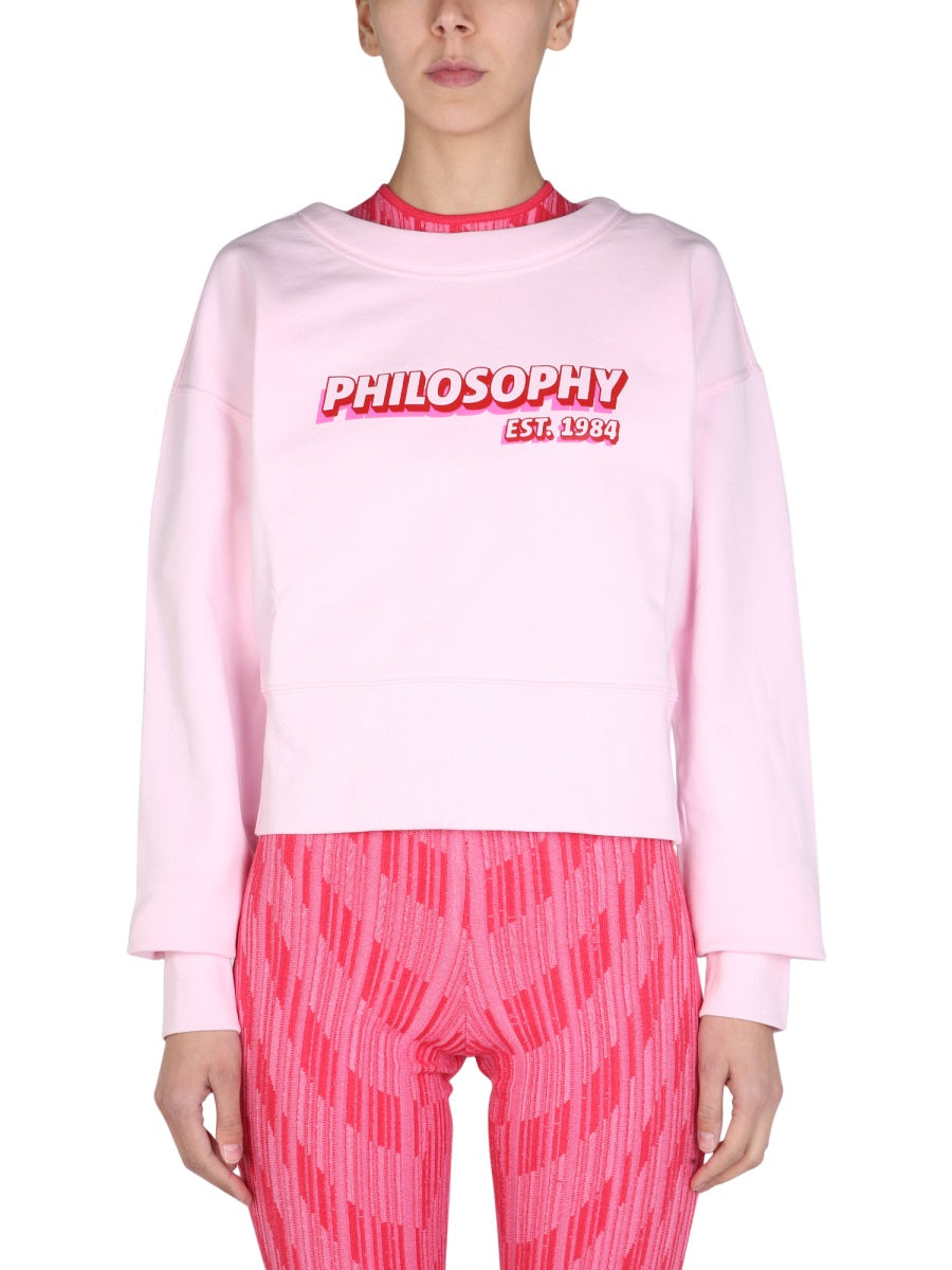 Philosophy Di Lorenzo Serafini Boat Neckline Cotton Sweatshirt — Pink, view 3