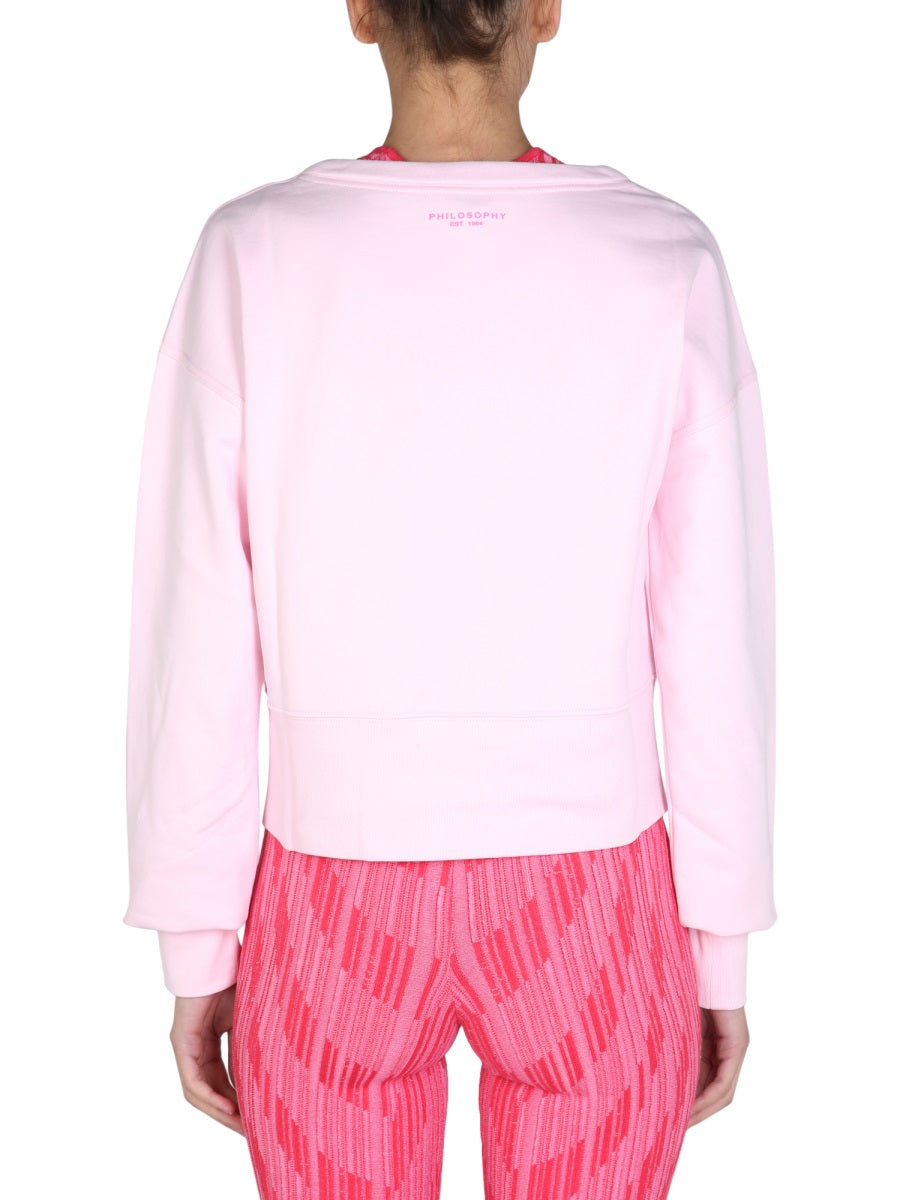 Philosophy Di Lorenzo Serafini Boat Neckline Cotton Sweatshirt — Pink, view 4