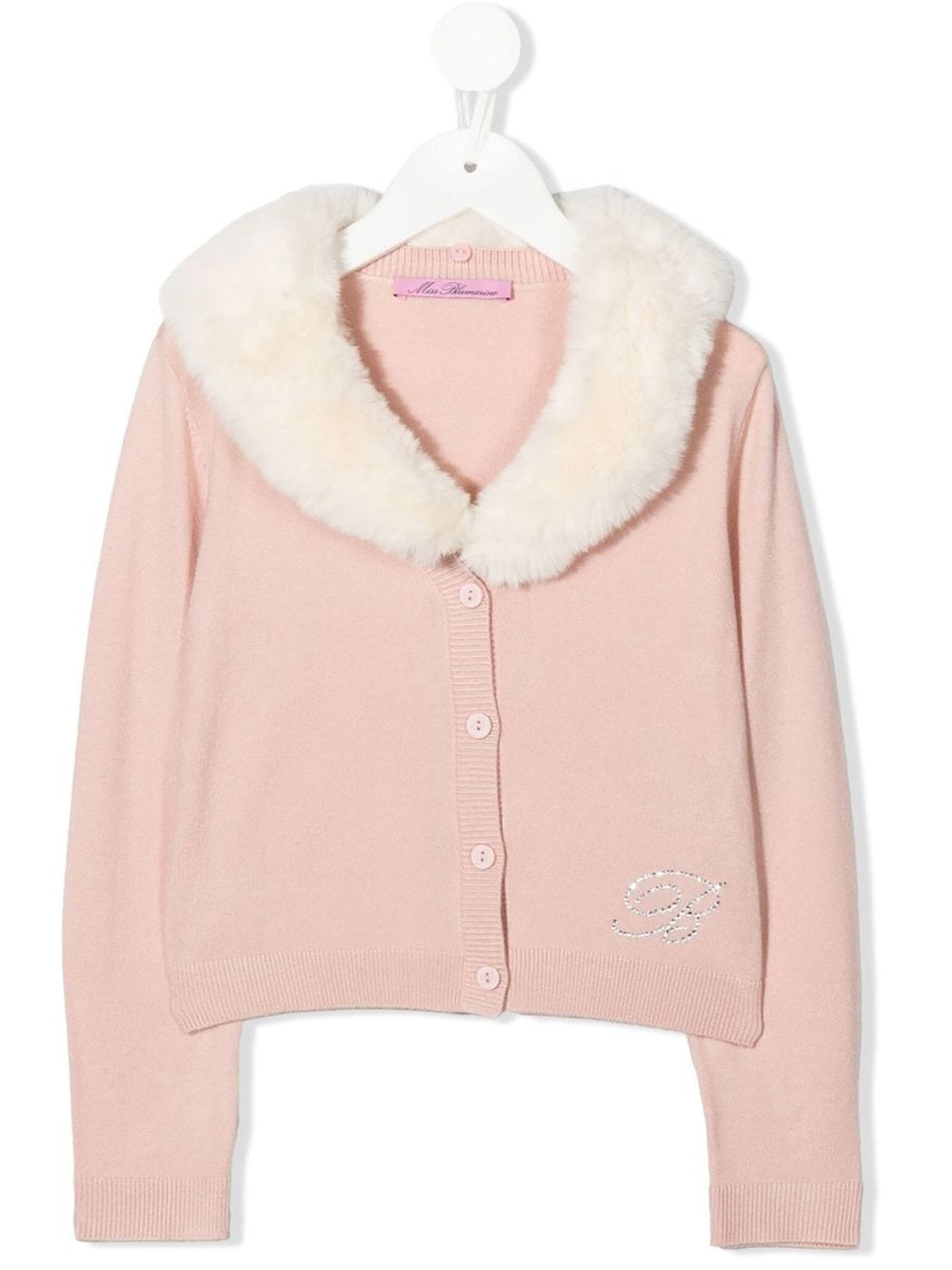 Miss Blumarine Faux-Fur Collar Cardigan — Pink by Miss Blumarine