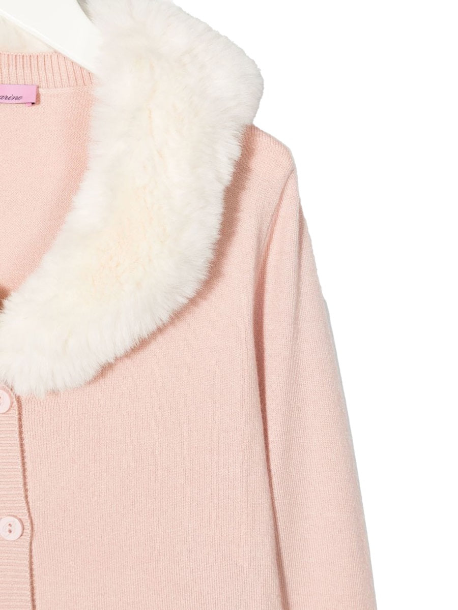 Miss Blumarine Faux-Fur Collar Cardigan — Pink, view 2