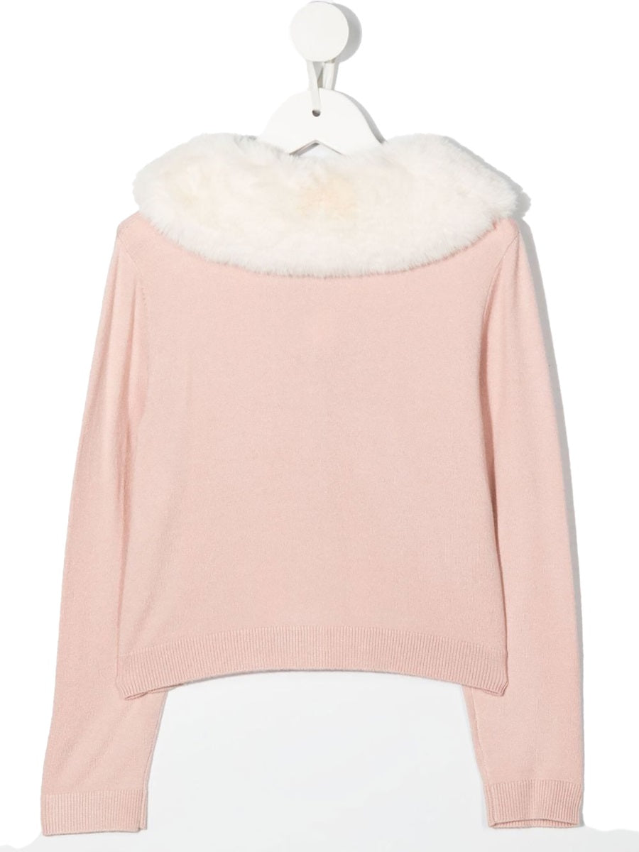 Miss Blumarine Faux-Fur Collar Cardigan — Pink, view 3
