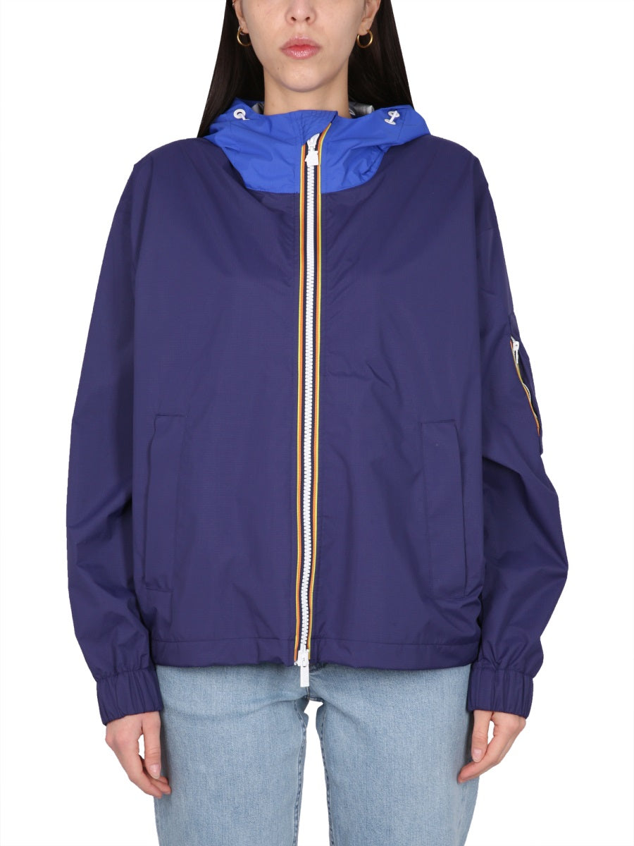 K-Way Hooded Nylon Jacket — Blue by K-Way