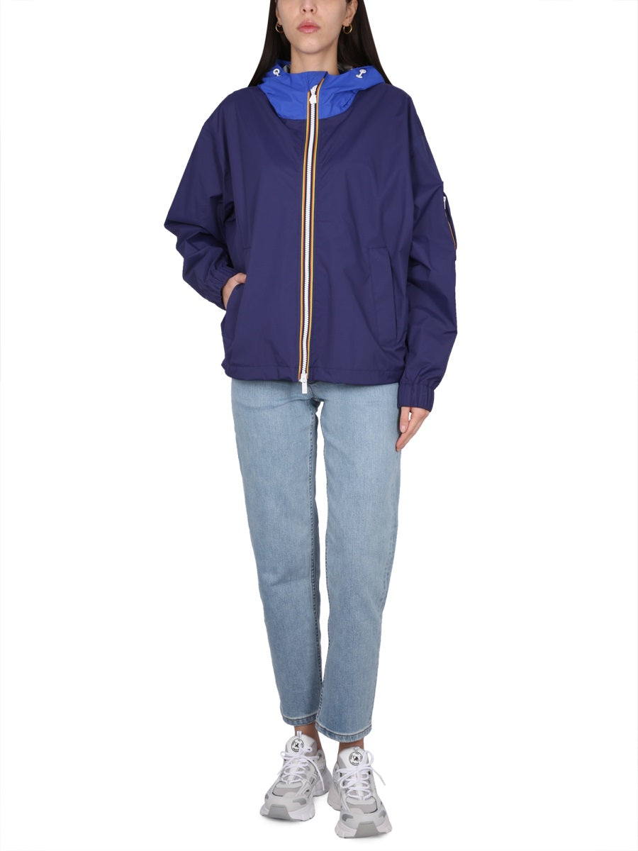 K-Way Hooded Nylon Jacket — Blue, view 2