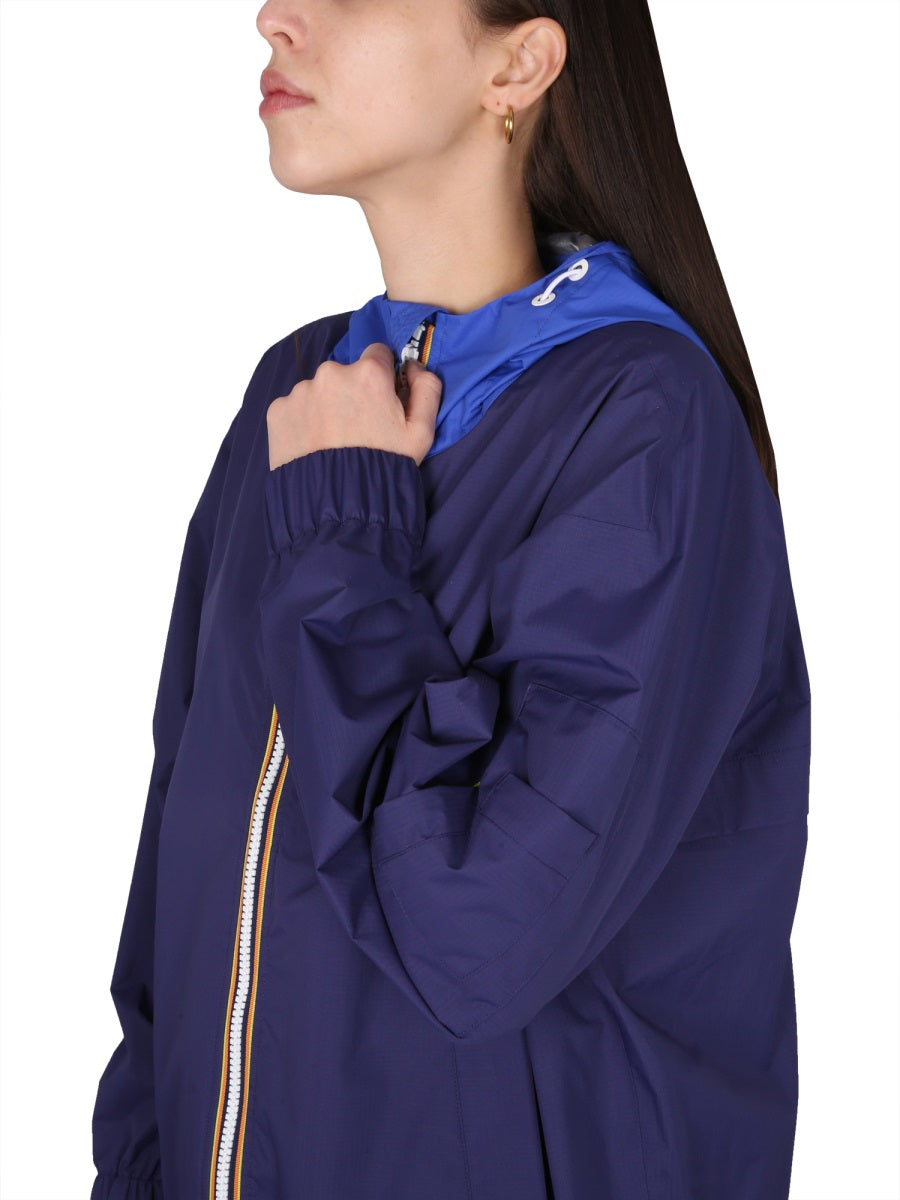 K-Way Hooded Nylon Jacket — Blue, view 4