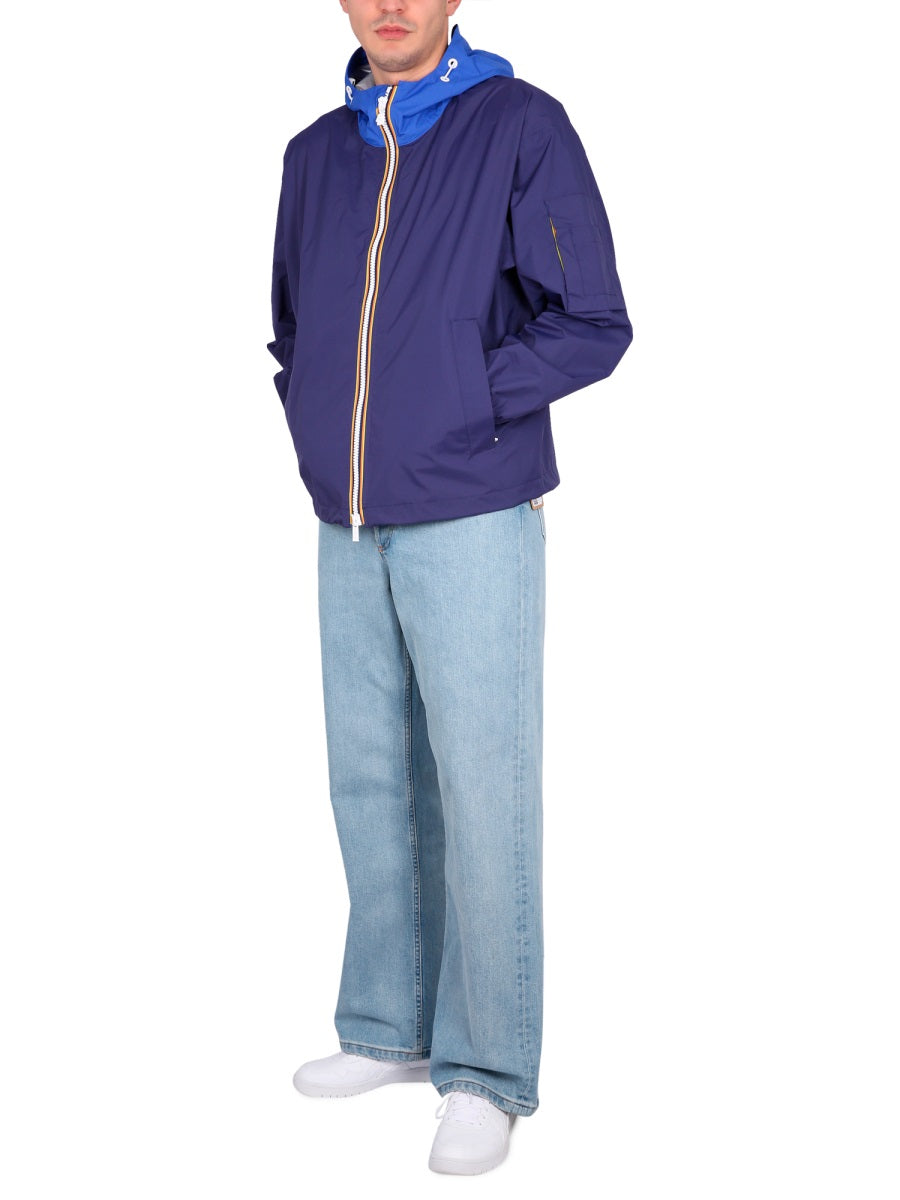 K-Way Hooded Nylon Jacket — Blue, view 5