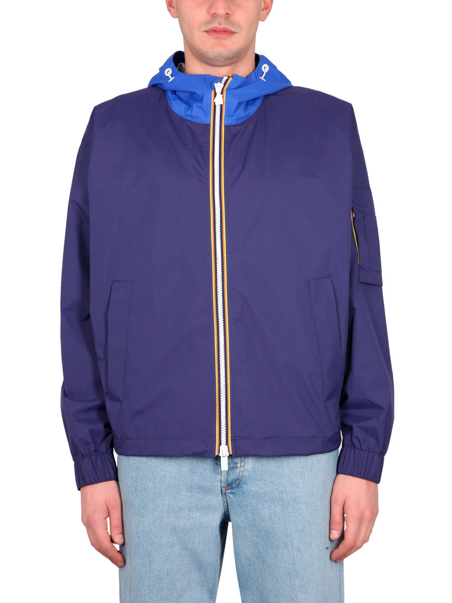 K-Way Hooded Nylon Jacket — Blue, view 6