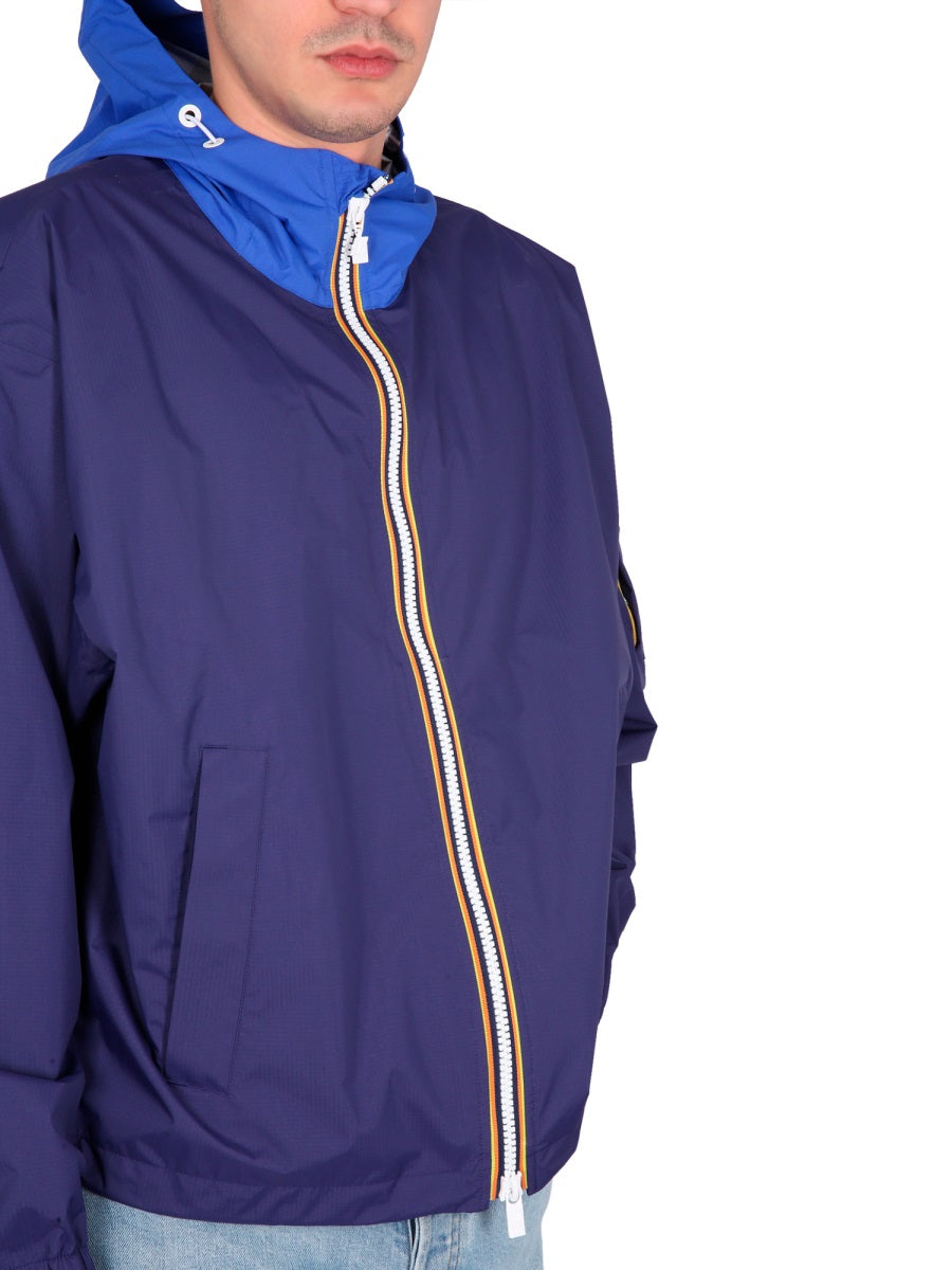 K-Way Hooded Nylon Jacket — Blue, view 8