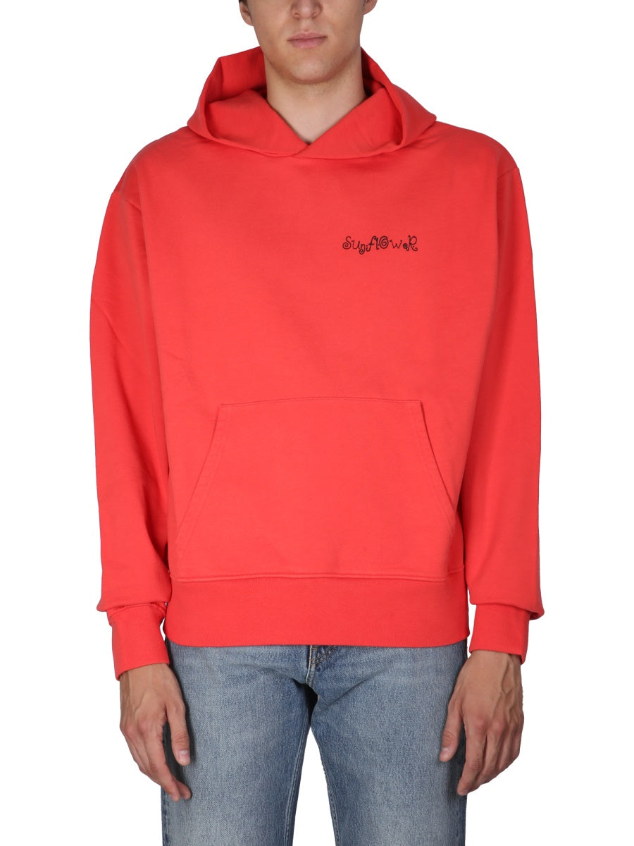 Sunflower Logo-Embroidered Cotton Sweatshirt — Red by Sunflower