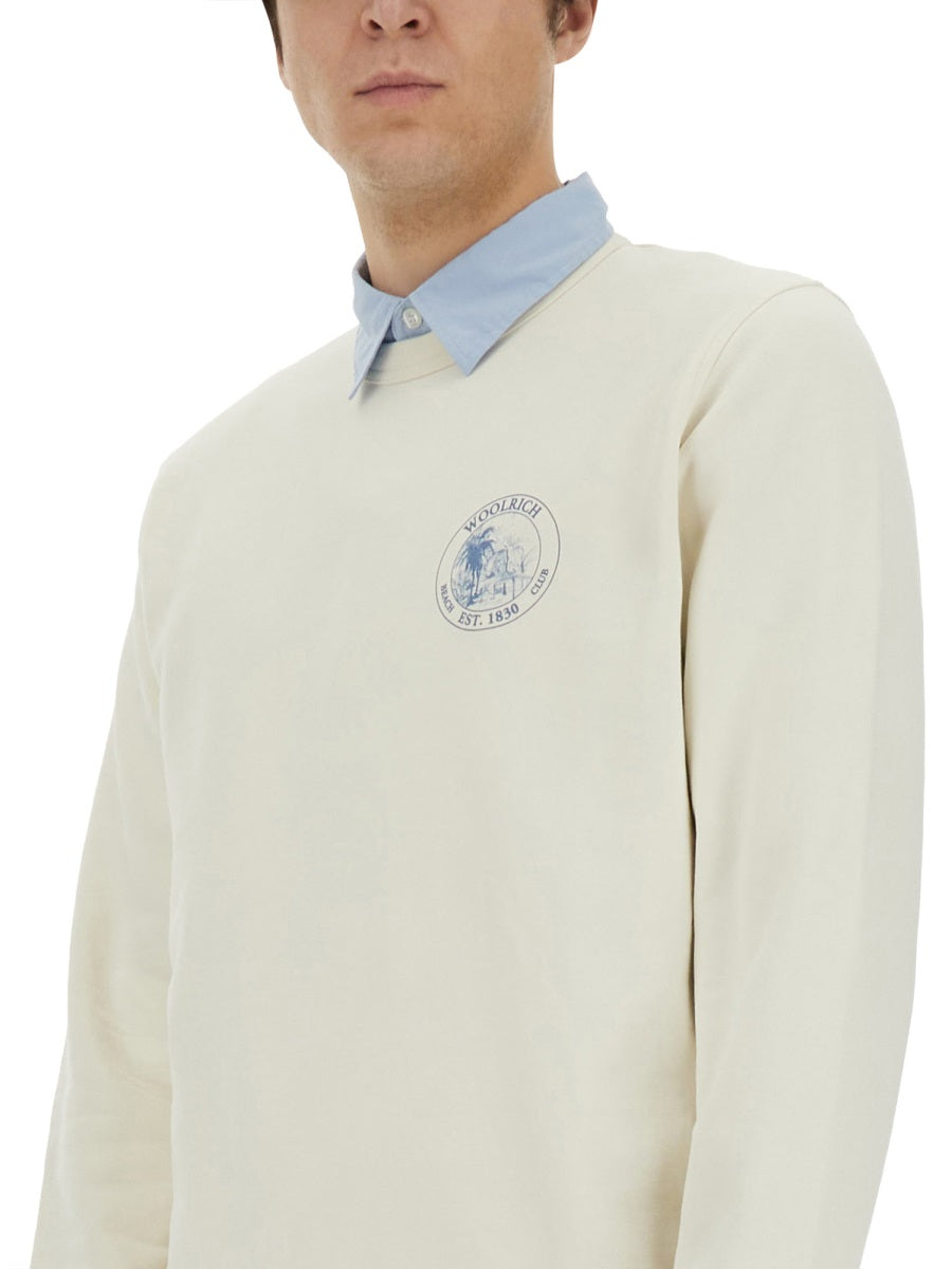 Woolrich Logo Cotton Sweatshirt — Ivory, view 2