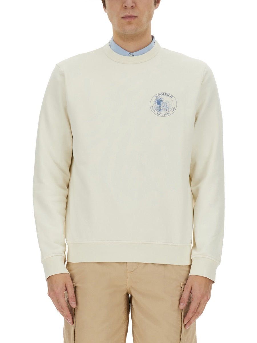 Woolrich Logo Cotton Sweatshirt — Ivory, view 3