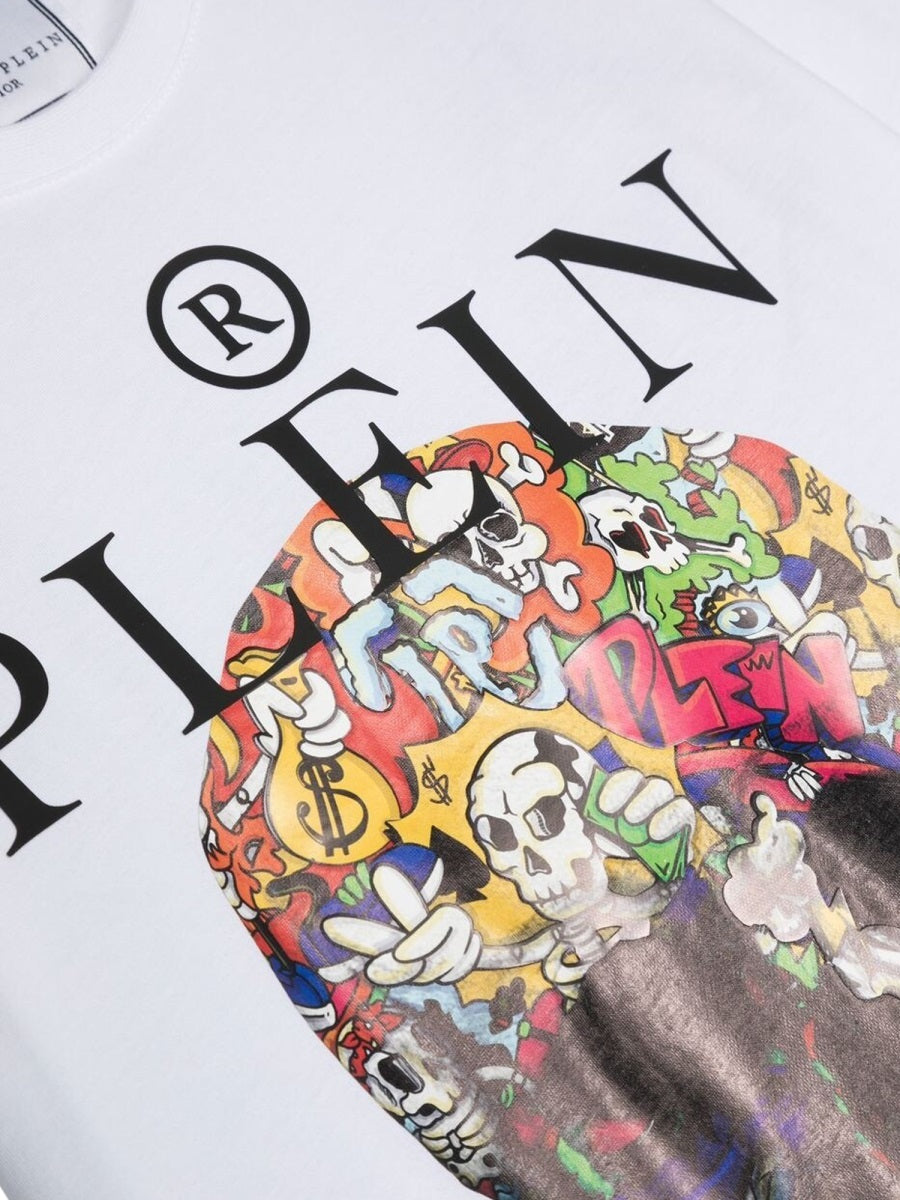 Philipp Plein Skull-Motif Cotton T-Shirt — White, view 3