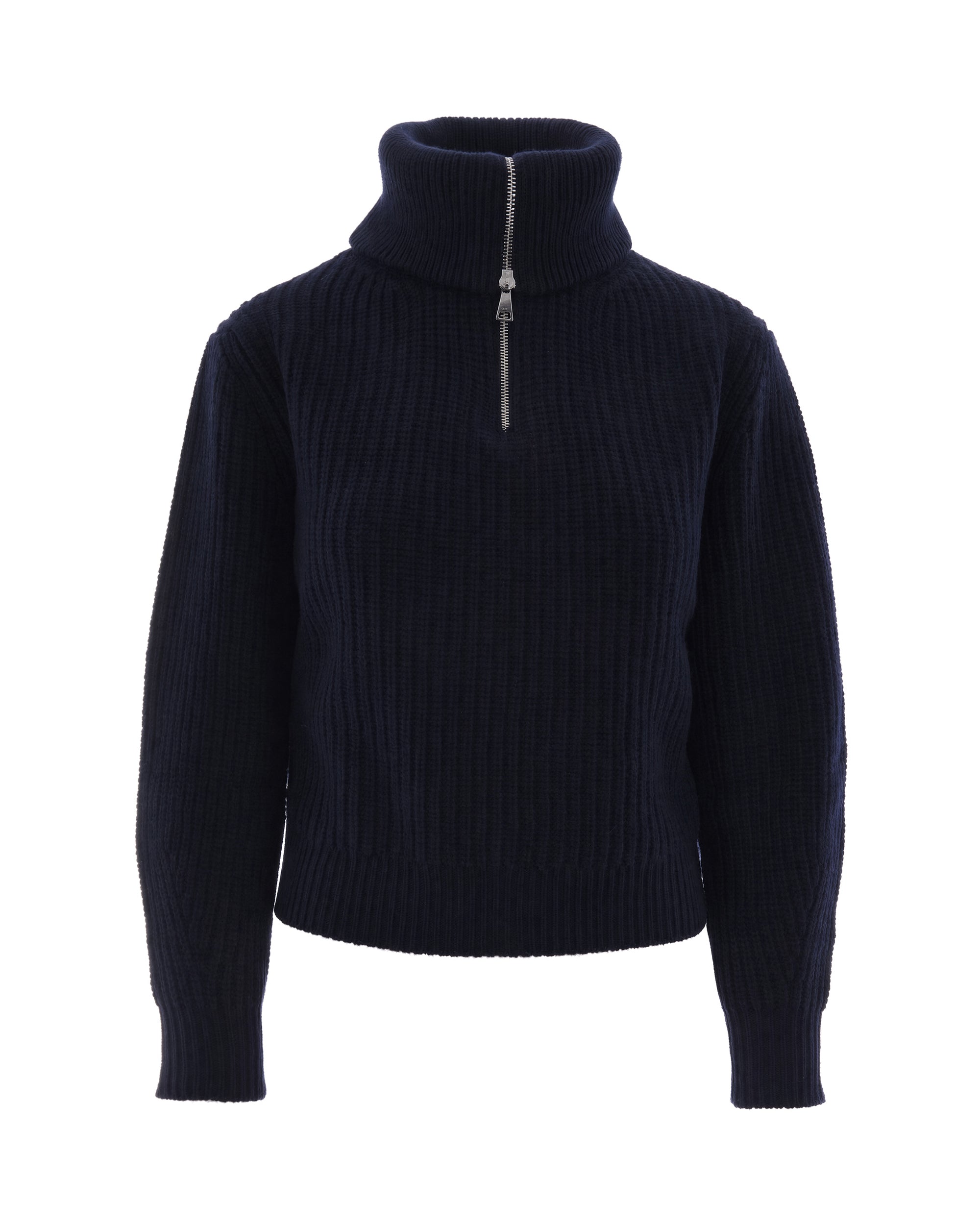 Weekend Max Mara Half-Zip Ribbed Virgin Wool Sweater — Navy by Weekend Max Mara