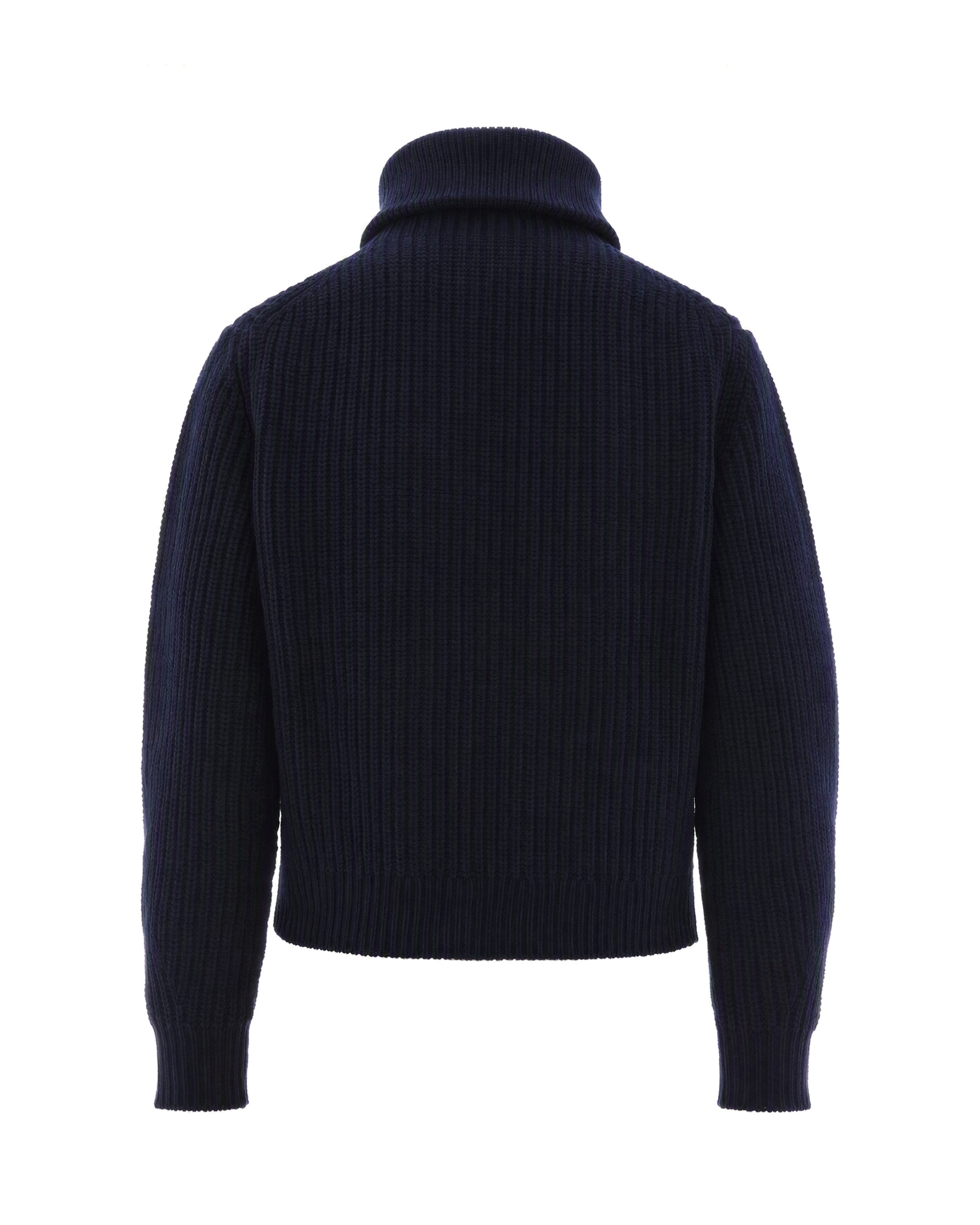 Weekend Max Mara Half-Zip Ribbed Virgin Wool Sweater — Navy, view 2