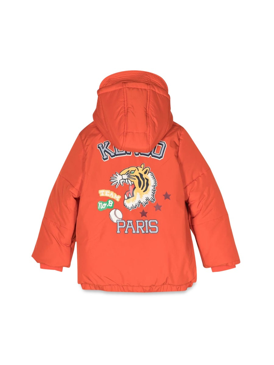 Kenzo Hooded Polyamide Down Jacket — Orange, view 2