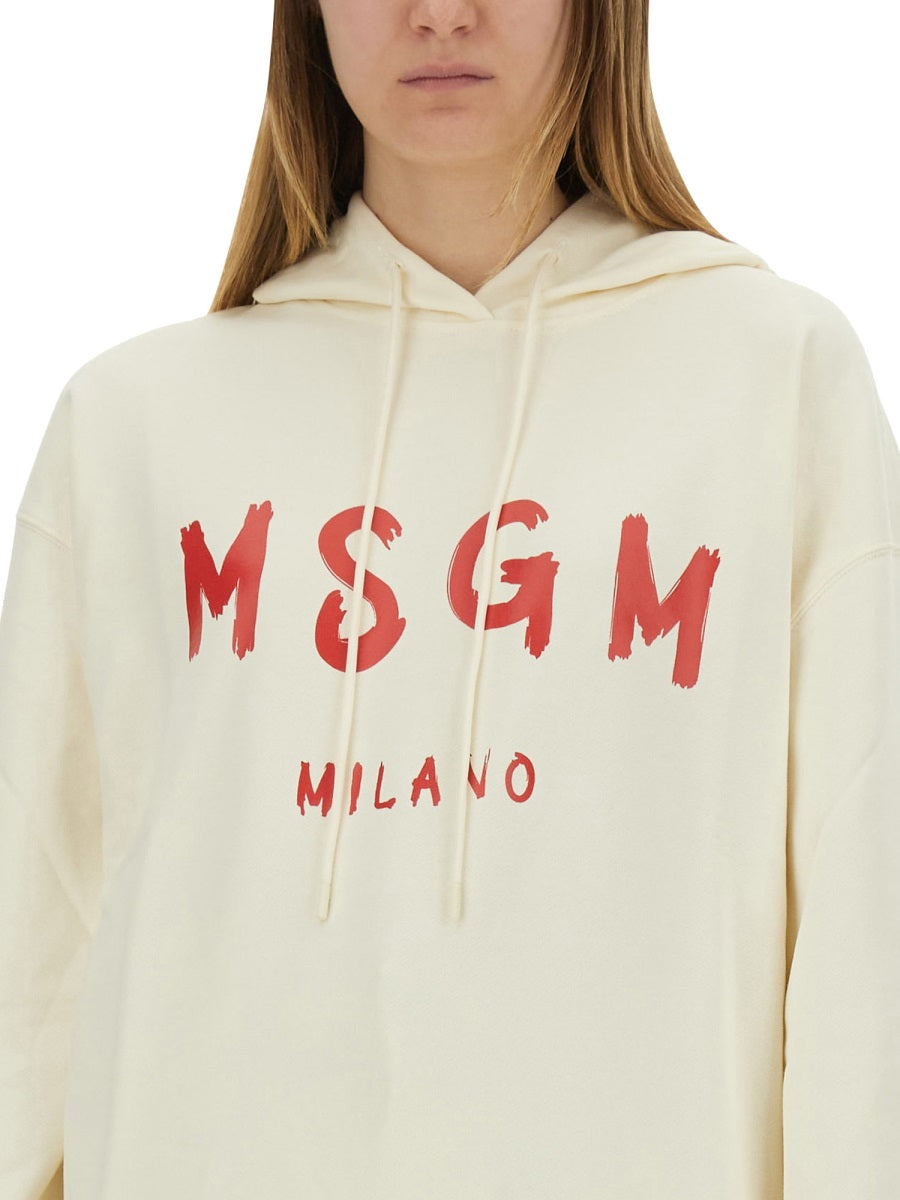 MSGM Brushed Logo Cotton Sweatshirt — Ivory, view 2