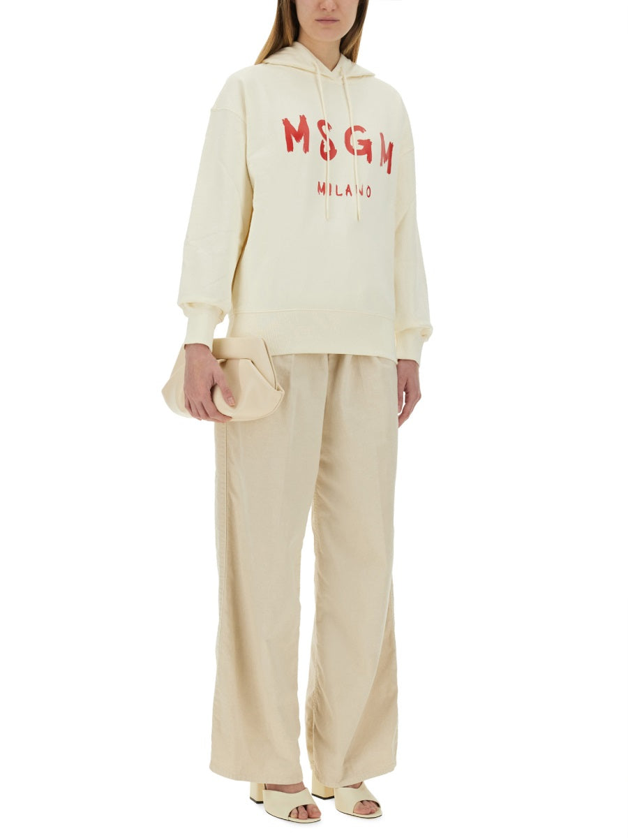 MSGM Brushed Logo Cotton Sweatshirt — Ivory, view 4