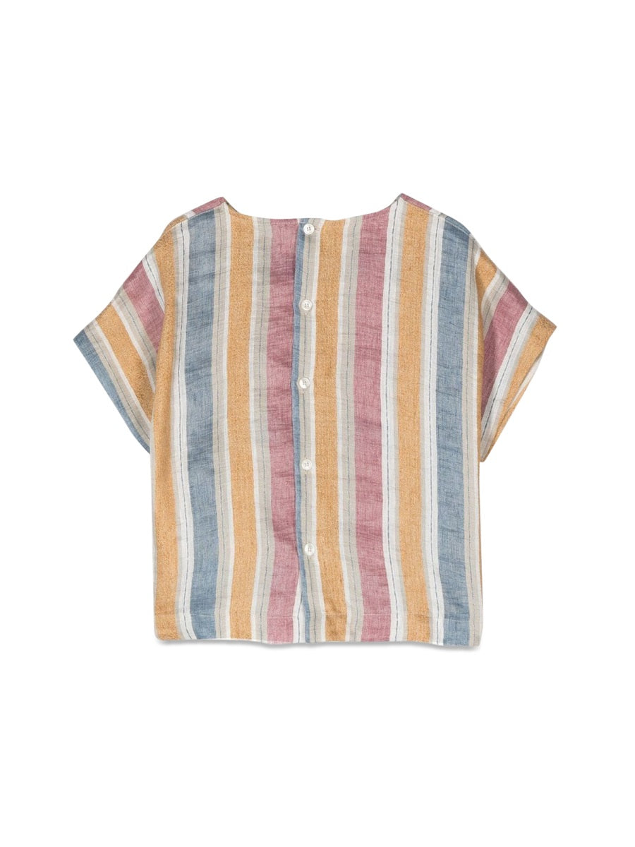Il Gufo Striped Linen Blend Blouse — Multicolor, view 2