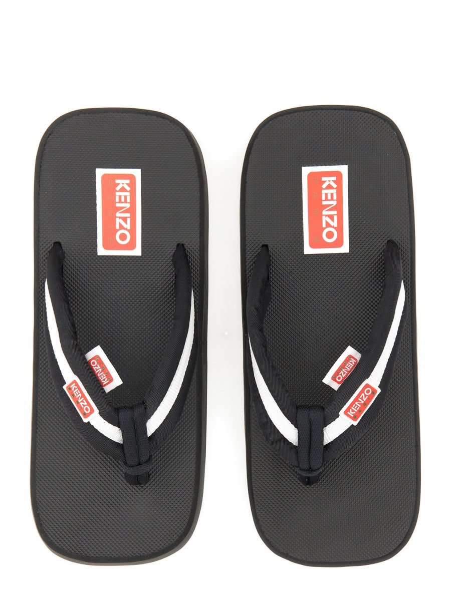 Kenzo Logo-Embroidered Nylon Slide Sandal — Black, view 3