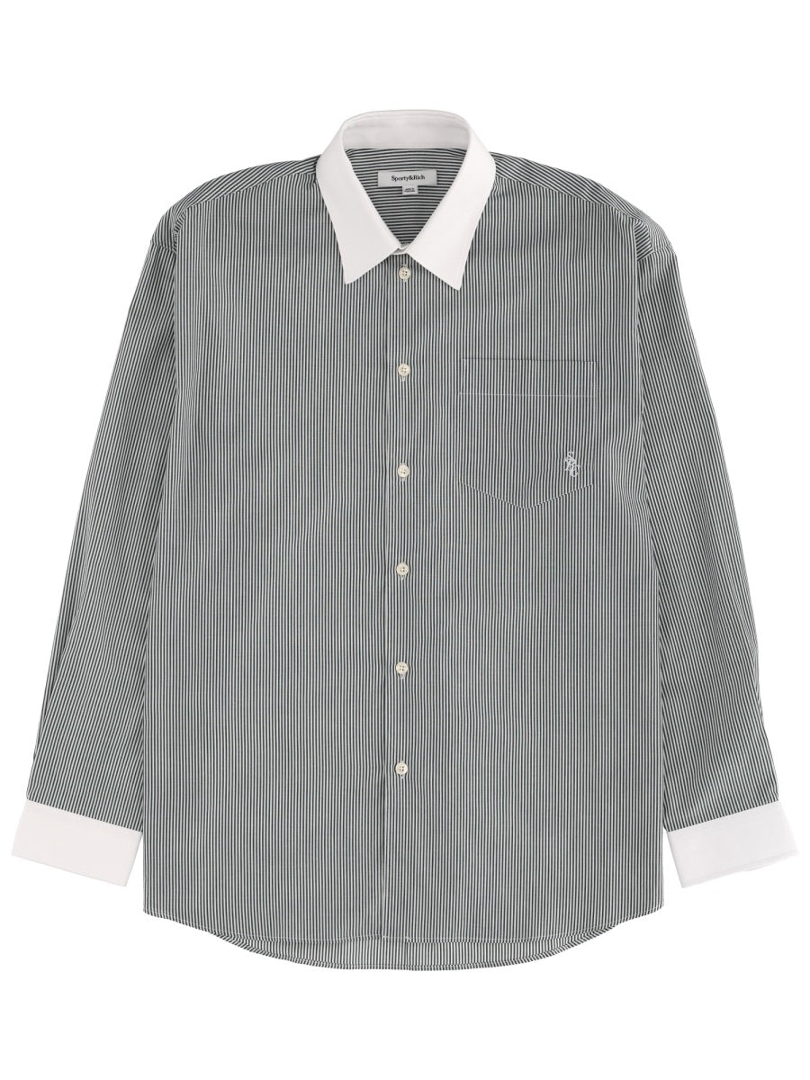 Sporty & Rich Logo-Striped Cotton Shirt — Green by Sporty & Rich