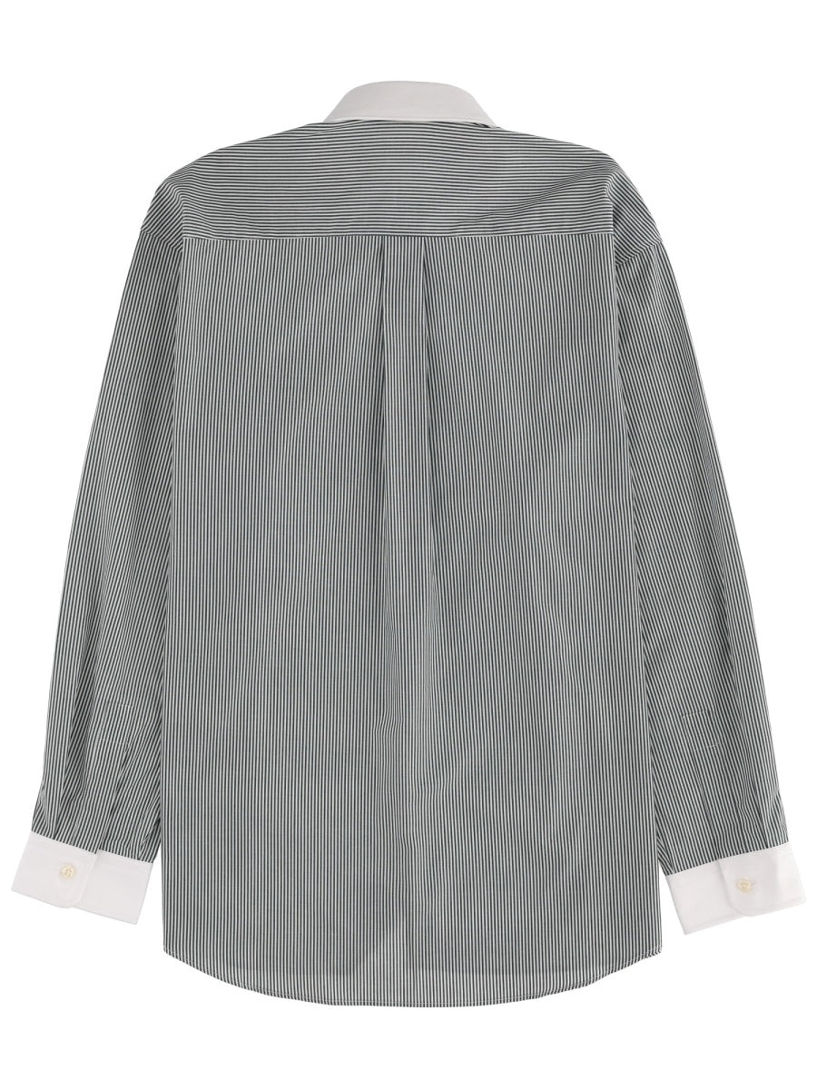 Sporty & Rich Logo-Striped Cotton Shirt — Green, view 2