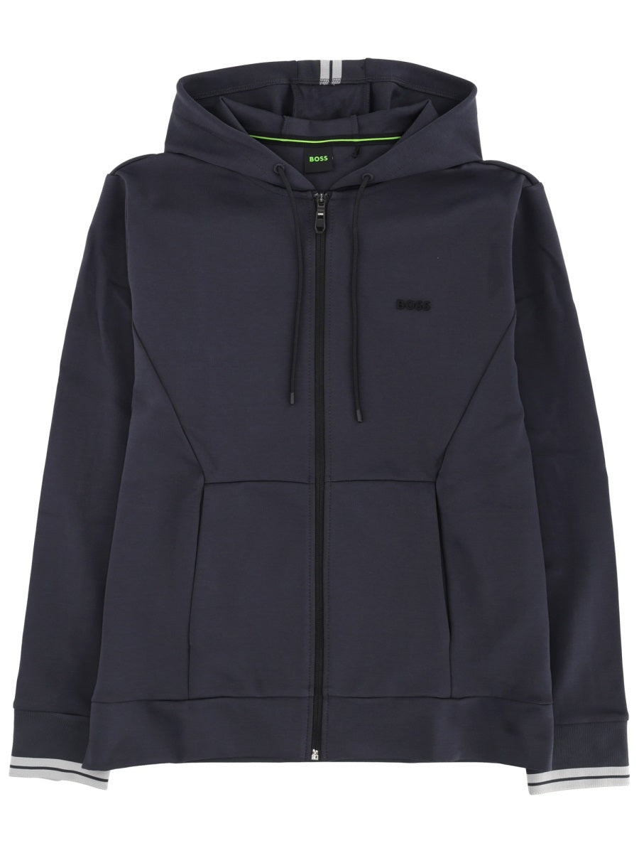 Hugo Boss Zippered Hoodie Sweatshirt — Blue by Hugo Boss