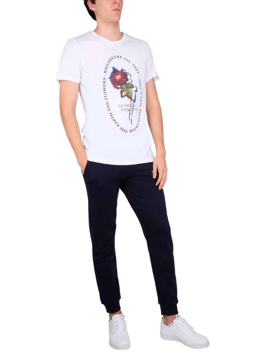 Ballantyne Crewneck Cotton with Logo Print T-Shirt — White by Ballantyne