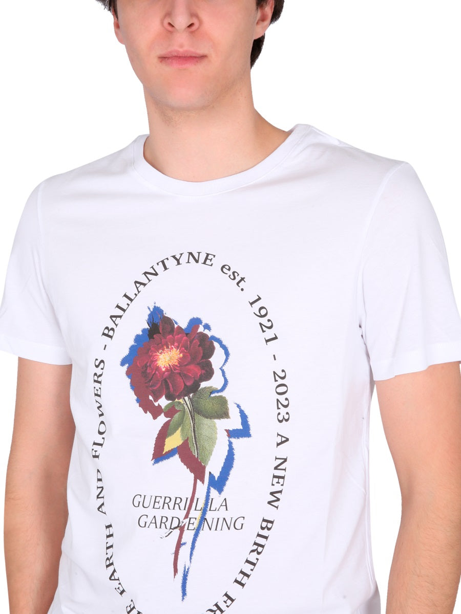 Ballantyne Crewneck Cotton with Logo Print T-Shirt — White, view 2