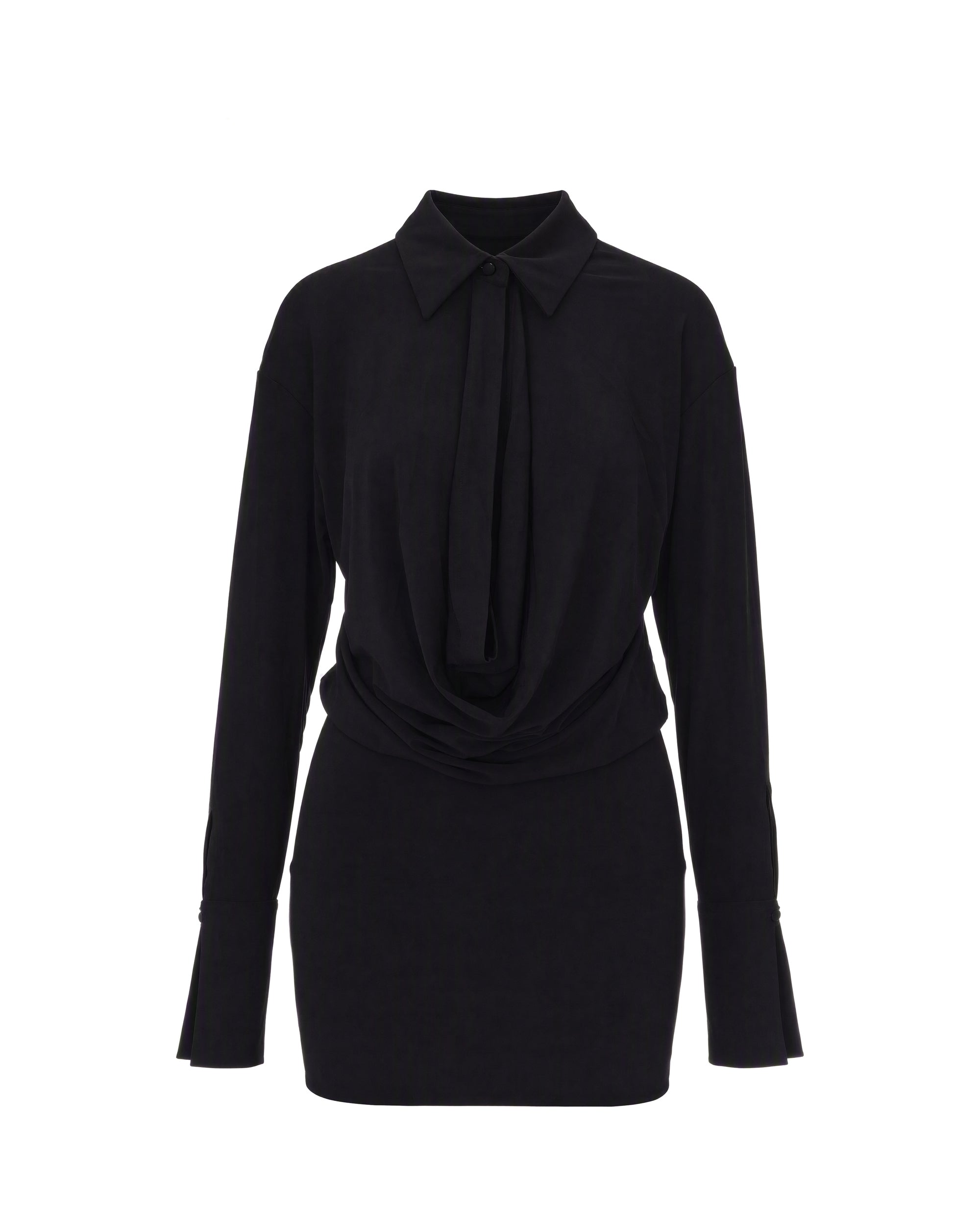 The Andamane Draped Jersey Shirt Dress Shirt — Black by The Andamane
