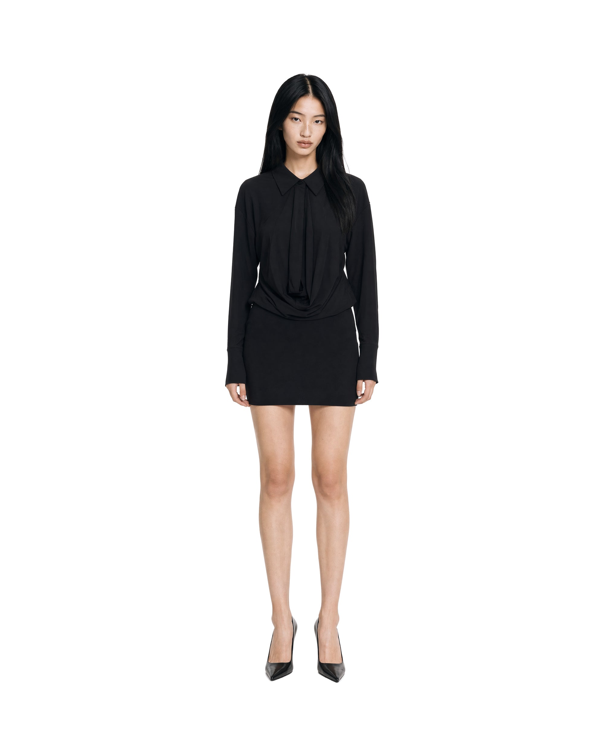 The Andamane Draped Jersey Shirt Dress Shirt — Black, view 3