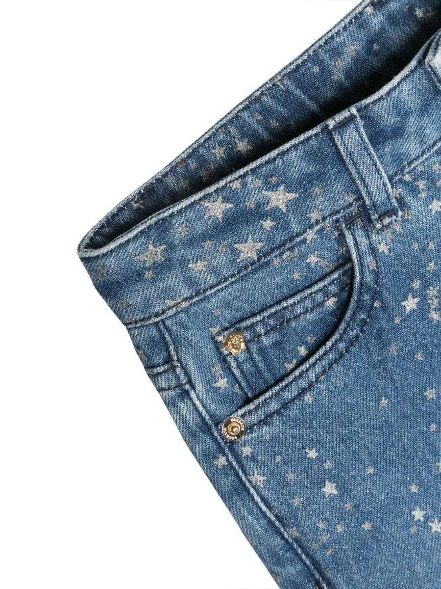 Versace Glitter-Print Denim Jeans — Blue, view 3