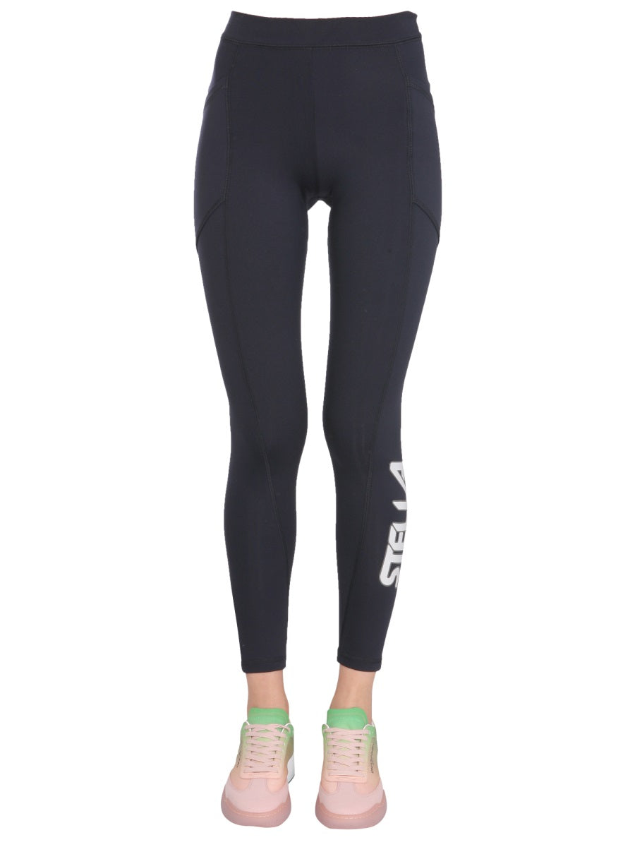 Stella McCartney Logo-Print Scuba Leggings — Blue, view 3