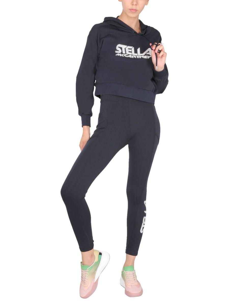 Stella McCartney Logo-Print Scuba Leggings — Blue, view 4
