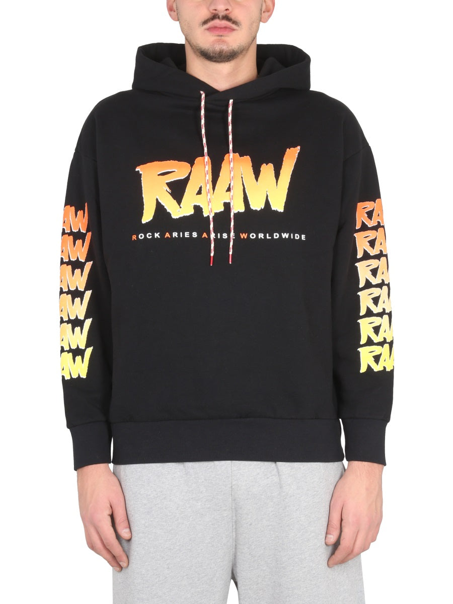 Aries Logo-Print Cotton Sweatshirt — Black, view 2