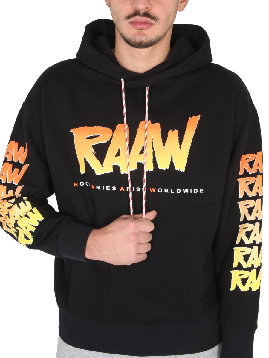 Aries Logo-Print Cotton Sweatshirt — Black, view 4