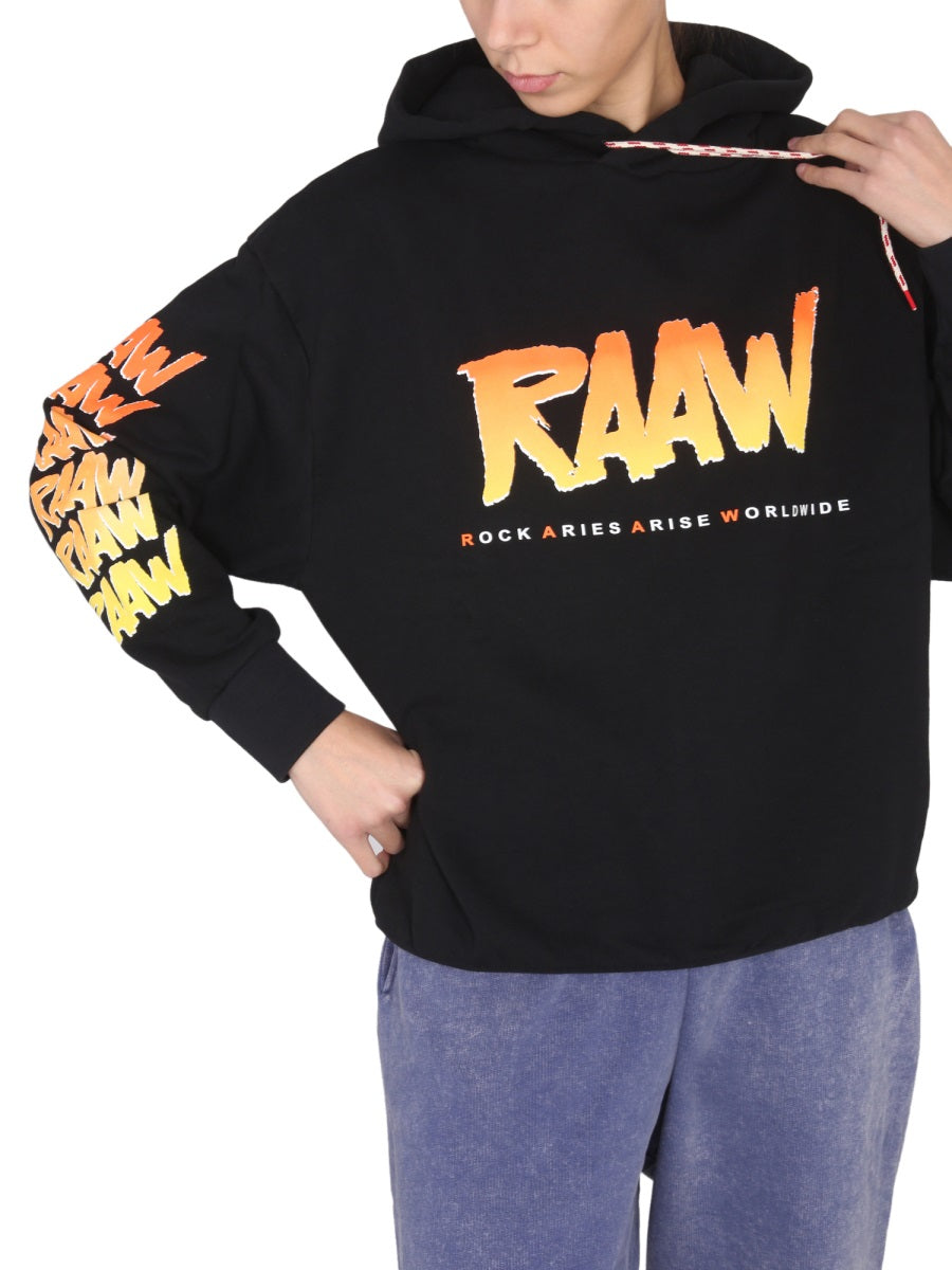 Aries Logo-Print Cotton Sweatshirt — Black, view 8