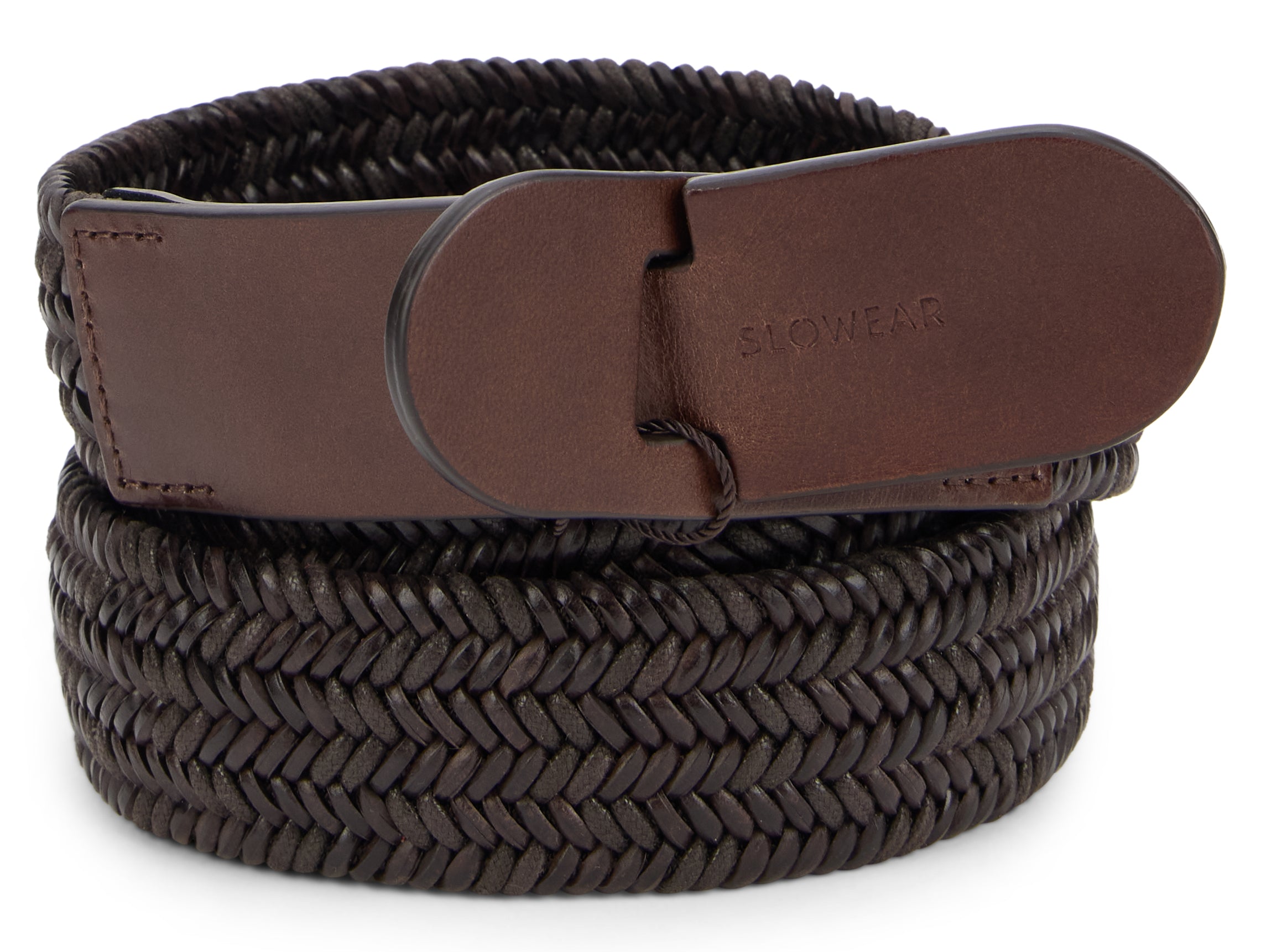 Slowear Woven Leather Belt — Brown, view 2