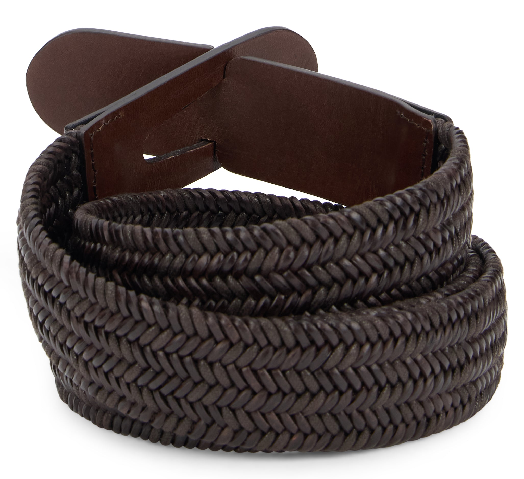 Slowear Woven Leather Belt — Brown, view 3