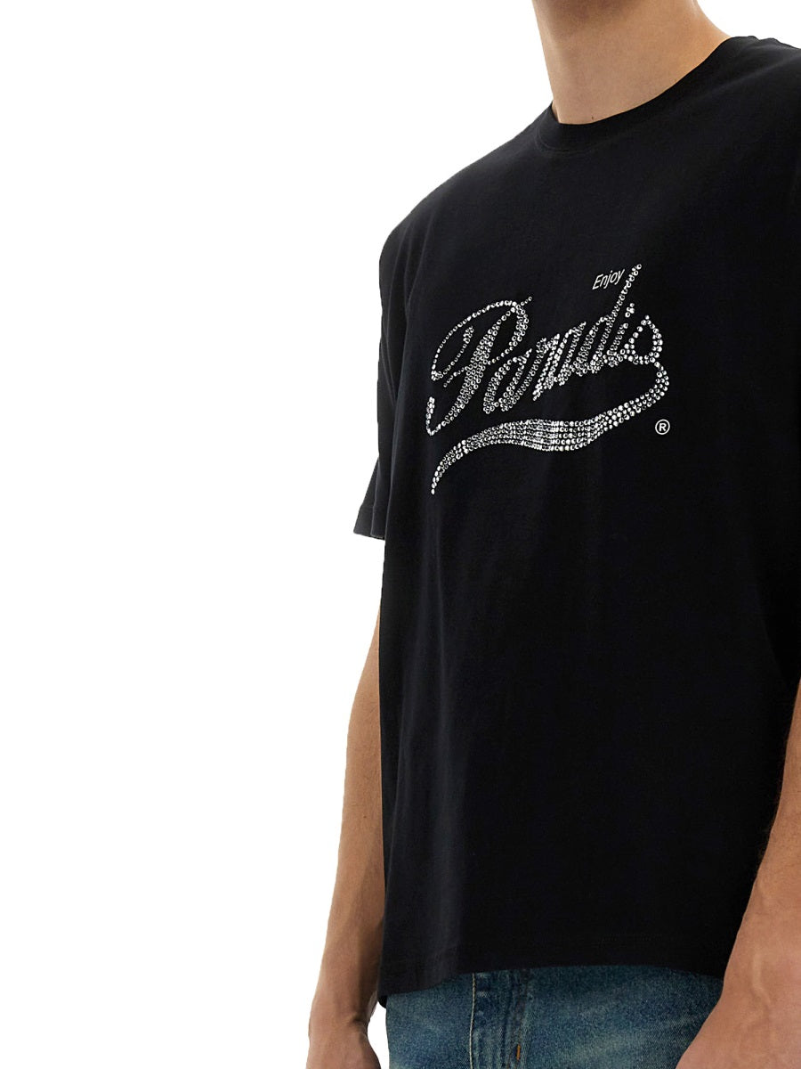 3.Paradis Crystal Logo Cotton T-Shirt — Black, view 2