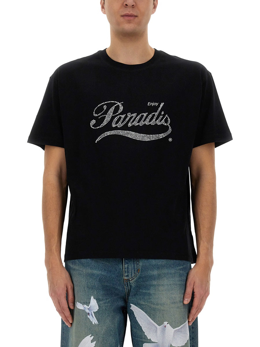 3.Paradis Crystal Logo Cotton T-Shirt — Black, view 3