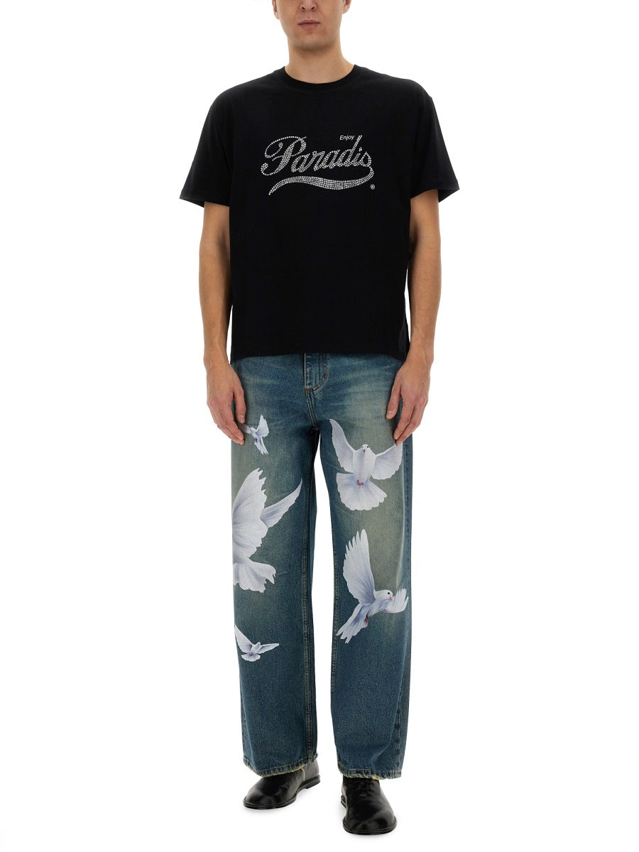 3.Paradis Crystal Logo Cotton T-Shirt — Black, view 4