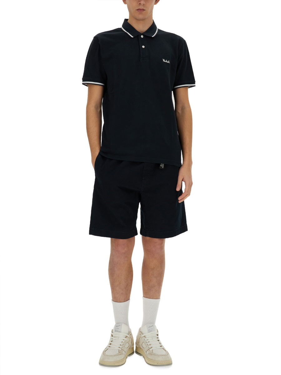 Woolrich Belted Cotton Bermuda Shorts — Blue, view 4