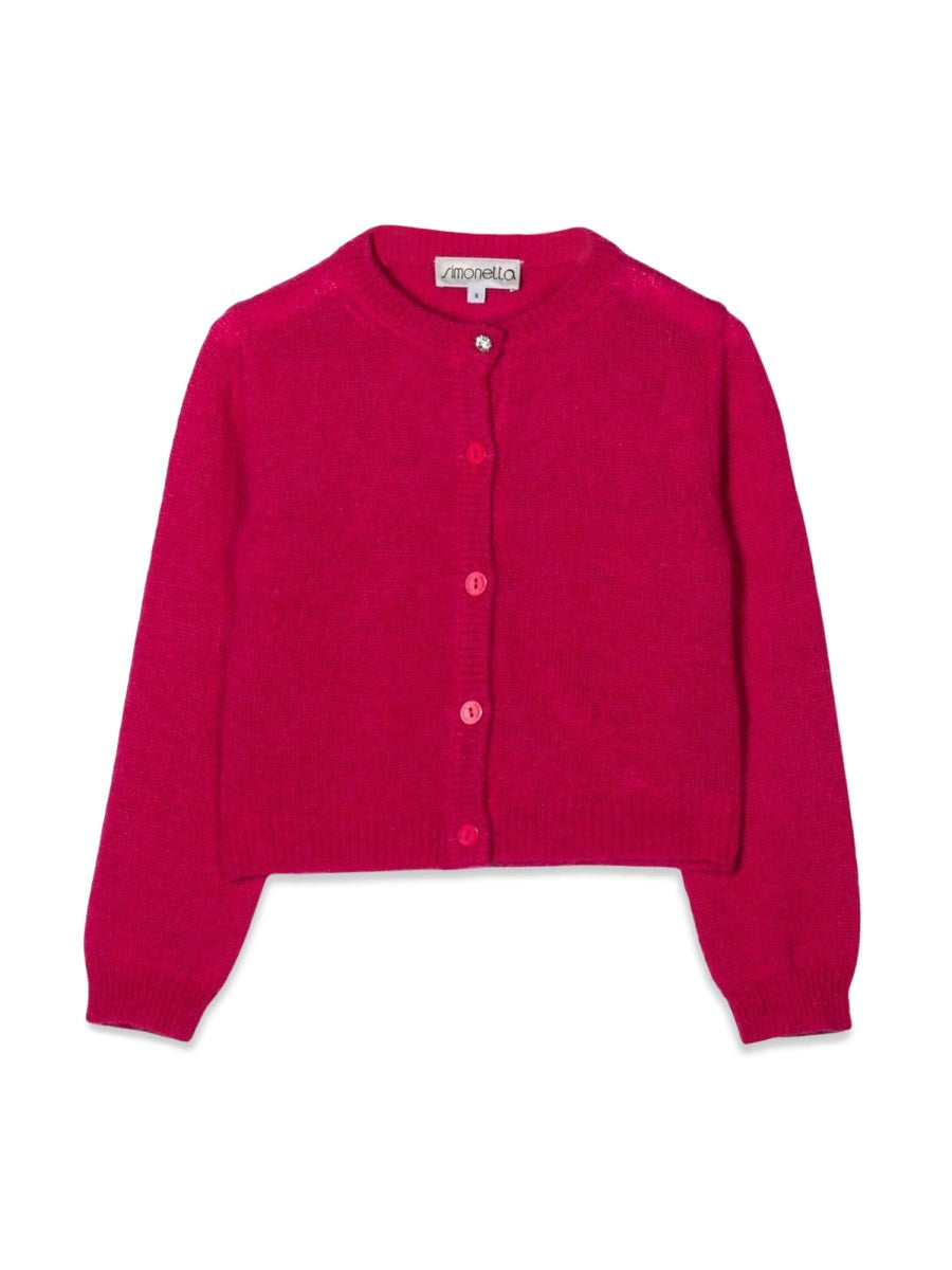 Simonetta Mohair Blend Crew Neck Cardigan — Pink by Simonetta