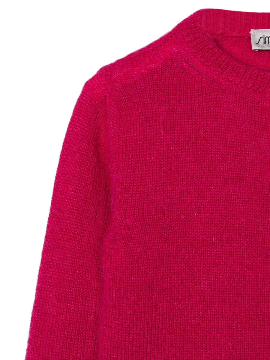 Simonetta Mohair Blend Crew Neck Cardigan — Pink, view 2