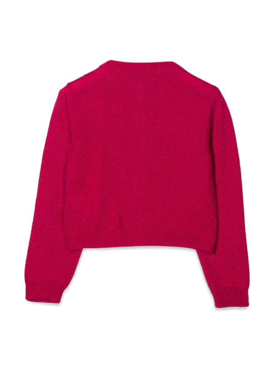 Simonetta Mohair Blend Crew Neck Cardigan — Pink, view 3