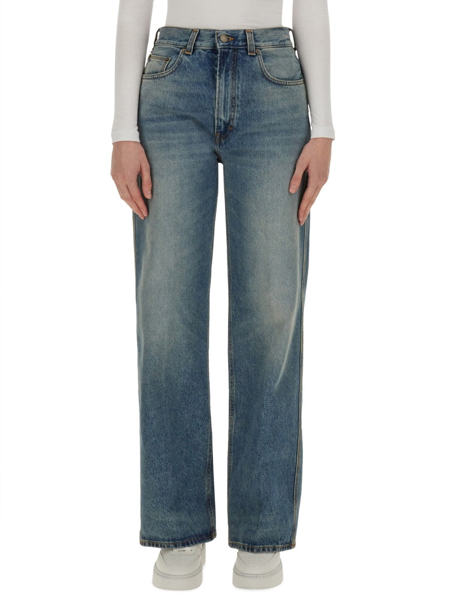 Haikure Wide Fit Cotton Jeans — Blue, view 3