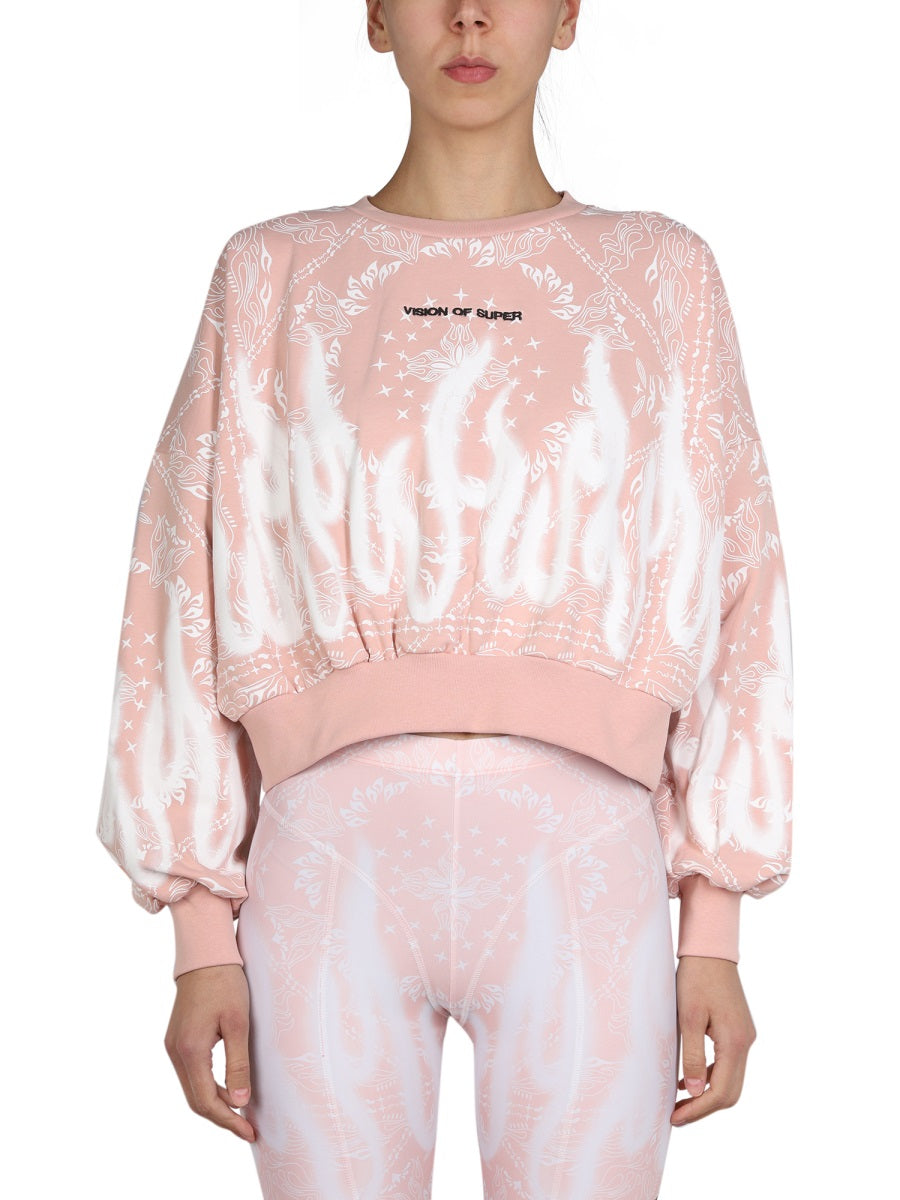 Vision Of Super Paisley Pattern Cotton Sweatshirt — Pink by Vision Of Super