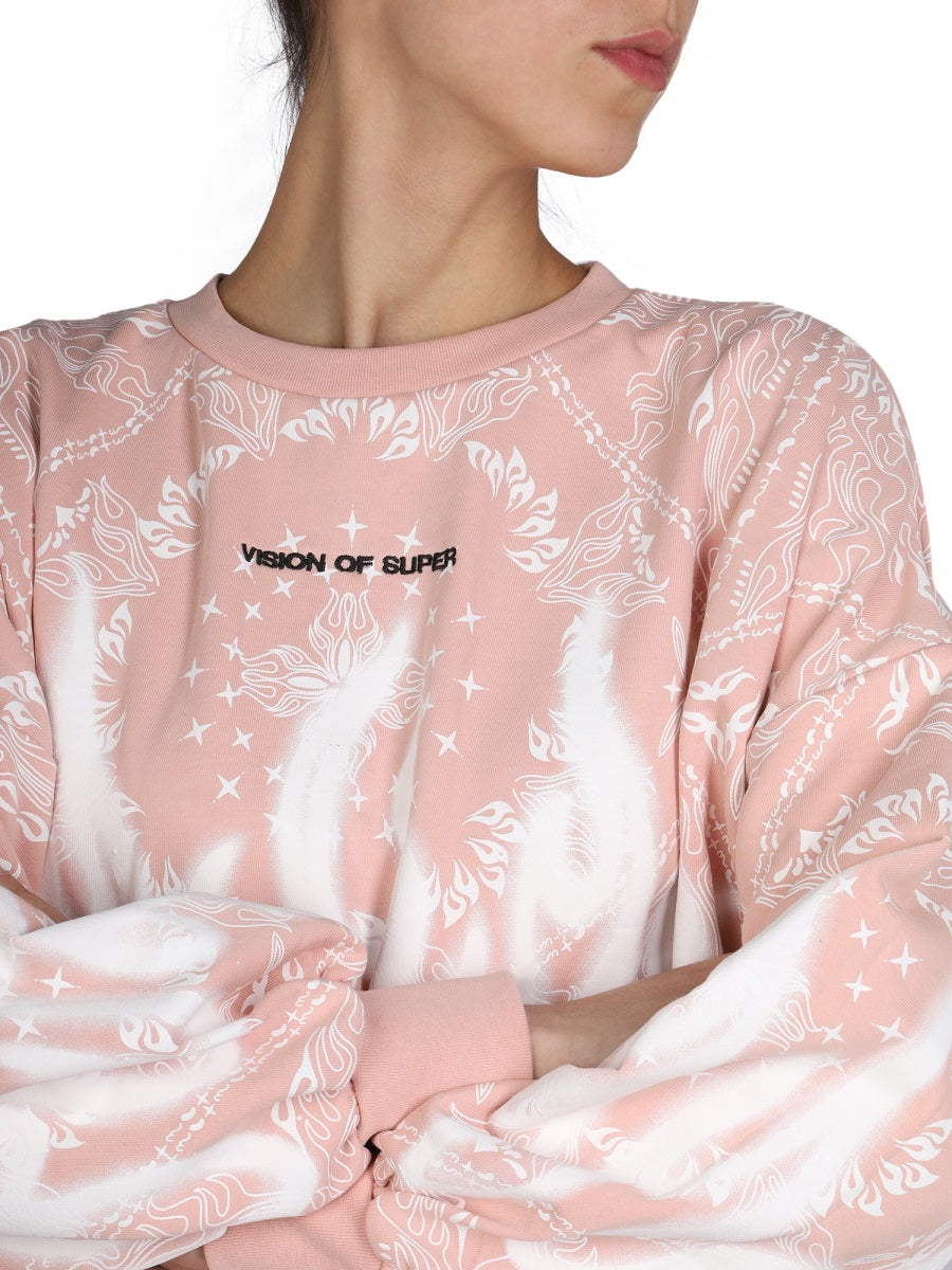 Vision Of Super Paisley Pattern Cotton Sweatshirt — Pink, view 4