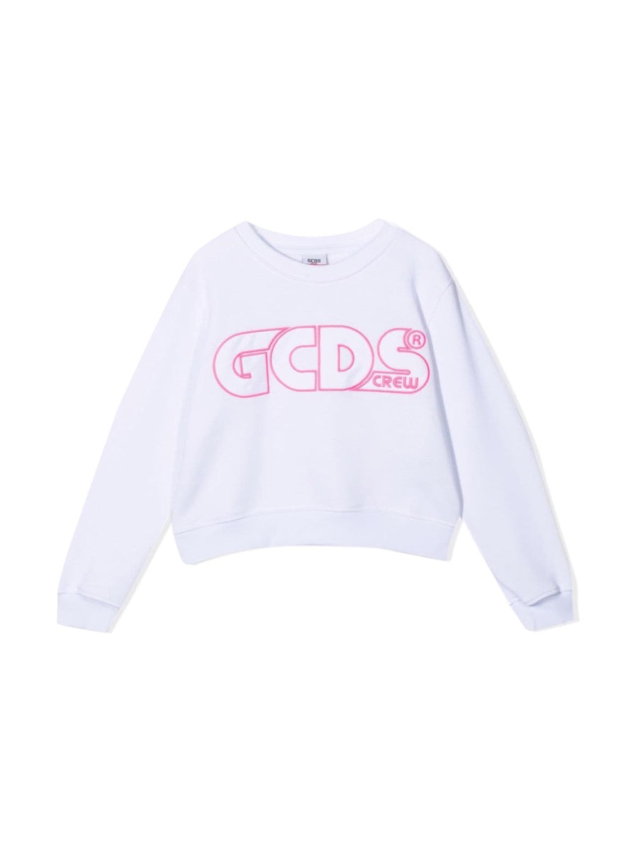 GCDS Cropped Cotton Sweatshirt — White, view 4
